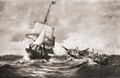 HMS Frolicin vangitseminen sodankäynnin USS Waspin toimesta, merivoimien toiminta, joka taisteli Atlantilla 18. lokakuuta 1812, vuoden 1812 sodan aikana, "Maamme historiasta", julkaistu 1905 (litho) tekijältä American School