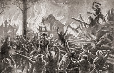 Kansasin sisällissota eli Bleeding Kansas, Bloody Kansas tai Border War, The History of Our Country, julkaistu 1905 (litho) tekijältä American School
