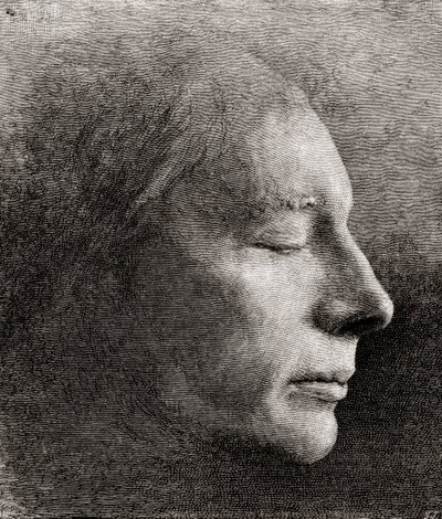 John Keatsin kuolinnaamio, vuodelta 1884, The Century Illustrated Monthly Magazine (kaiverrus). tekijältä American School