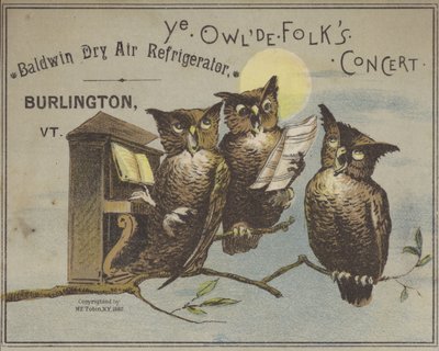 Kolme pöllöä laulamassa (chromolitho) tekijältä American School