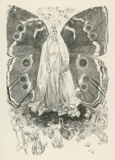 Titania, hahmo William Shakespearen näytelmästä Juhannusyön unelma (kaiverrus). tekijältä American School