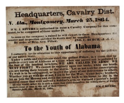 Alabaman nuorille: Kutsumme aseisiin! (rekrytointi sivuilla), 25. maaliskuuta 1864 tekijältä American School