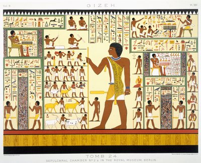 Hauta 24, hautakammio nro 2a, Gizeh, osa II, levy XIV osoitteesta, osa 2 Muinainen Egypti, Samuel Augustus Binion, julkaistu 1887 (sävytetty kromoliitti) tekijältä American School