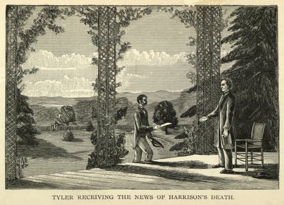 Tyler vastaanottaa uutisen Harrisonin kuolemasta, pub.1888 (kaiverrus) tekijältä American School