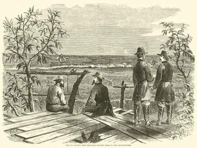 Näkymä Atlantaan Chattahoocheen pohjoispuolella sijaitsevalta signaaliasemalta, heinäkuu 1864 tekijältä American School
