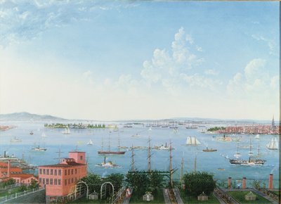 Näkymä New Yorkin satamaan Brooklyn Heightsista, n. 1860 (öljy pellavalle) tekijältä American School