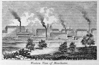 Länsinäkymä Manchesteriin, julkaisusta "Koko maamme: Yhdysvaltojen menneisyys ja nykyisyys, historiallinen ja kuvaileva", John Warner Barber ja Henry Hare, 1861 tekijältä American School