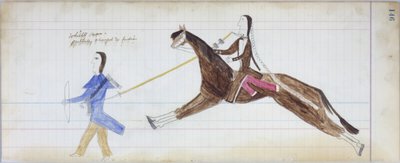 Valkoinen mies muutettu osittain intialaiseksi, kuvitus Black Horse Ledgeristä, 1877-79 (kynä ja värikynä paperilla) tekijältä American School