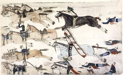 Little Bighornin taistelu, Montana, USA, 25.-26. kesäkuuta 1876 c1900 tekijältä Amos Bad Heart Buffalo