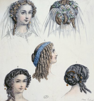 Morsiamen ja muiden kampaus, n. 1853 tekijältä Anais Toudouze