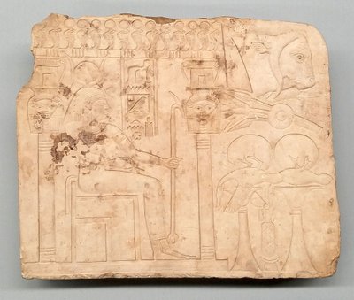 Taiteilijan koekappale: Hathor pyhäkössä, uhrilahjat, häränpää tekijältä Ancient Egyptian