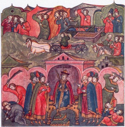 Moskovan prinssi Ivan Danilovitšin ja hänen naapureidensa väkivalta julkaisusta: Pyhän Sergiuksen Radonežin elämä, 1500-luku tekijältä Ancient Russian Art
