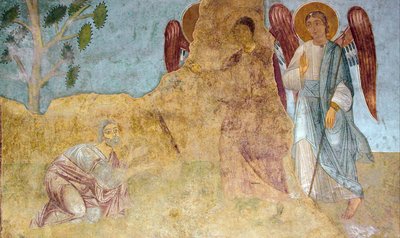 Abrahamin vieraanvaraisuus Vanhan testamentin kolminaisuus tekijältä Ancient Russian frescos