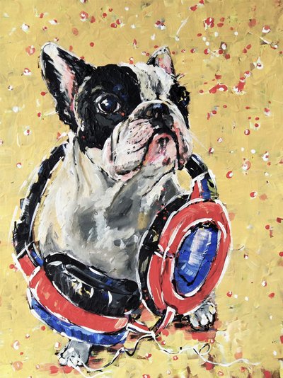 Frenchie kuulokkeet päässä tekijältä Anda Bieza