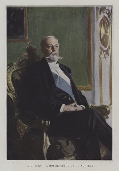 Oscar II, Ruotsin ja Norjan kuningas (väri litho) tekijältä Anders Leonard (after) Zorn