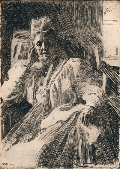 Etsaus Ruotsin kuningattaresta, c1909 tekijältä Anders Leonard Zorn