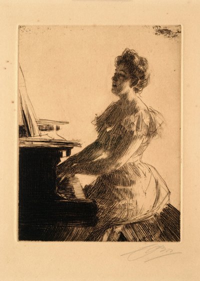 Pianon ääressä (neiti Anna Burnett) tekijältä Anders Leonard Zorn