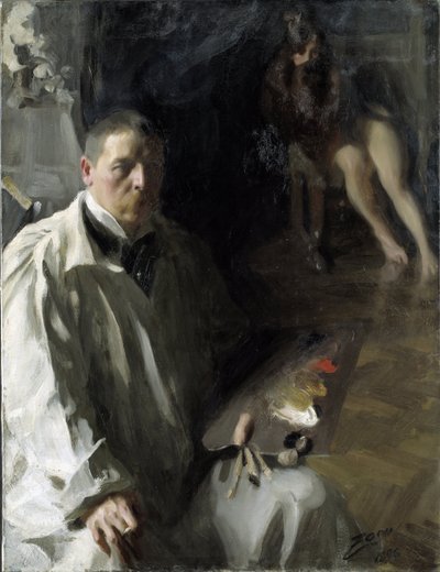 Omakuva mallin par Zornin, Anders Leonardin (1860-1920) kanssa. Öljy kankaalle, koko: 117x94 tekijältä Anders Leonard Zorn