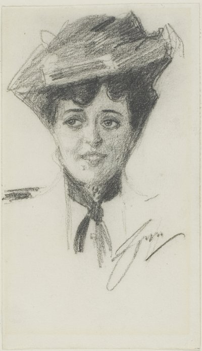 Nuoren naisen pää, jolla on hattu tekijältä Anders Leonard Zorn