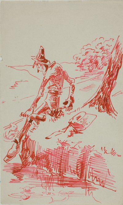 Mies kalastaa ja pitää pulloa tekijältä Anders Zorn