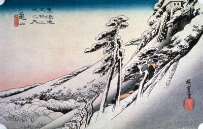 Selkeää säätä lumen jälkeen Kameyamassa, 53 Tokaidon asemalta, 1832 tekijältä Ando Hiroshige