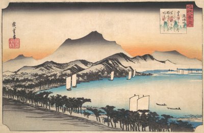 Selkeää säätä Awazussa, n. 1832, n. 1832. tekijältä Ando Hiroshige
