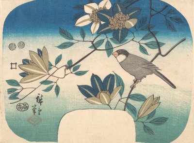 Klematis ja lintu, 1852, 1852. tekijältä Ando Hiroshige