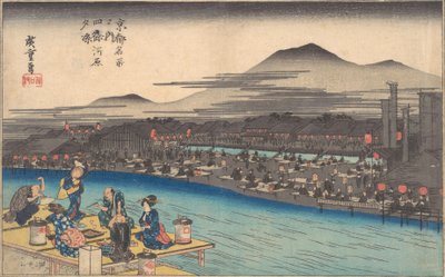 Iltaisin vilvoittelua Shijogawarassa, n. 1834, n. 1834. tekijältä Ando Hiroshige