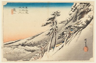 Kameyama, Snow Scene, in The Fifty-Three Stations of the Tokaido Road (Tokaido Gojusan Tsugi-no Uchi) tekijältä Ando Hiroshige