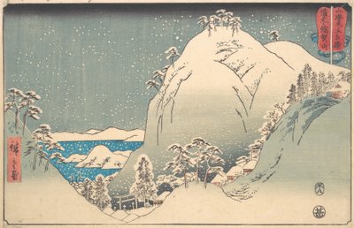 Mount Yuga Bizenin maakunnassa Bizen Yugasan, sarjasta Wrestling Matches..., 8. kuukausi, 1858. tekijältä Ando Hiroshige