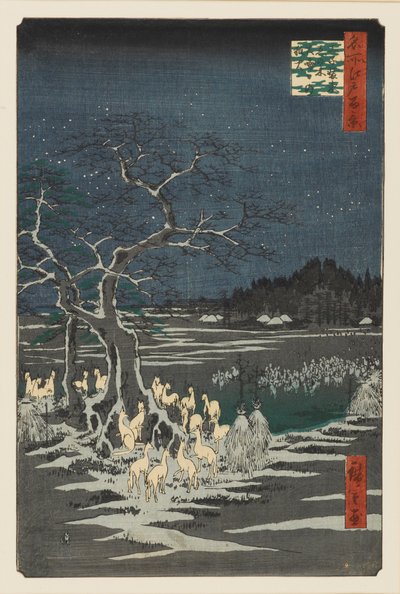 Uudenvuodenaaton kettutuli muuttuvassa puussa, Oji, 1800-luku tekijältä Ando Hiroshige
