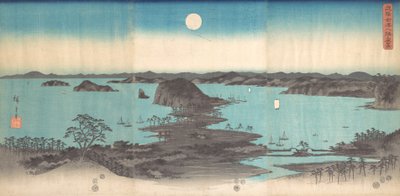 Panoraama Kanasawan kahdeksasta näkymästä täysikuun alla, 1857, 1857. tekijältä Ando Hiroshige