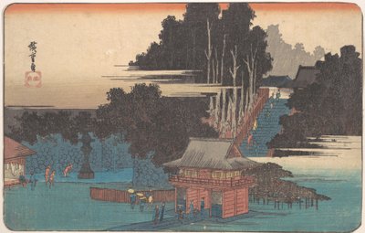 Pyhiinvaeltajat Fudon pyhäkössä, Meguro, 1833-43, 1833-43. tekijältä Ando Hiroshige