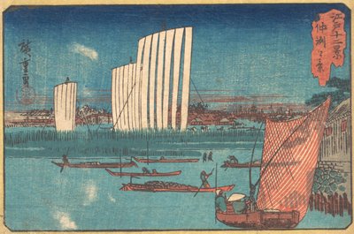Purjeveneet sarjasta Edon kaksitoista näkymää, 1800-luku. tekijältä Ando Hiroshige