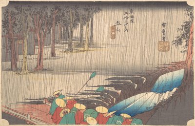 Kevätsade Tsuchiyaman 50. Tokaidon asemalla, 1800-luku. tekijältä Ando Hiroshige