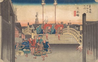 Asemat yksi: Aamunäkymä Nihonbashiin, n. 1833-34, n. 1833-34. tekijältä Ando Hiroshige