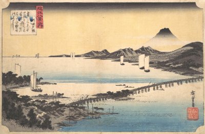Sunset Glow at Seta Seta sekisho, sarjasta Kahdeksan näkymää Omin maakunnasta Omi ha..., 1834-35. tekijältä Ando Hiroshige