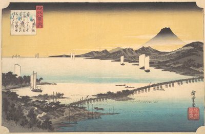 Auringonlasku Setassa, n. 1832, n. 1832. tekijältä Ando Hiroshige