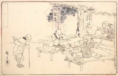 Kuuluisat käytännön jokerit Yajirobei Wayside-ravintolassa, n. 1840, n. 1840. tekijältä Ando Hiroshige