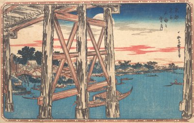 Twilight Moon Ryogokun sillalla. tekijältä Ando Hiroshige