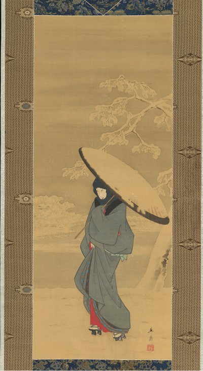 Nainen kävelemässä lumessa, 1840-luku - 1850-luvun alku. tekijältä Ando Hiroshige