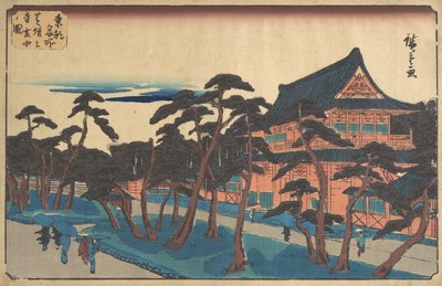 Zojoji-temppeli Shibassa lumessa. tekijältä Ando Hiroshige