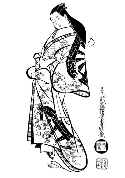 Nainen hiukset alaspäin, 1700-luku. tekijältä Ando Kaigetsudo