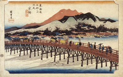 (Figuures Crossing Bridge) tekijältä Ando or Utagawa Hiroshige
