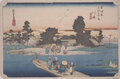 Lautta Rokugo-joella tekijältä Ando or Utagawa Hiroshige