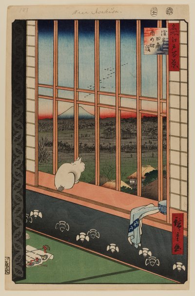 Asakusan riisikentät ja Torinomachi-festivaali tekijältä Ando or Utagawa Hiroshige