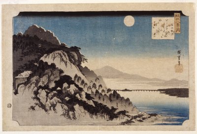 Autumn Moon Over Ishiyaman (värillinen puupainatus) tekijältä Ando or Utagawa Hiroshige