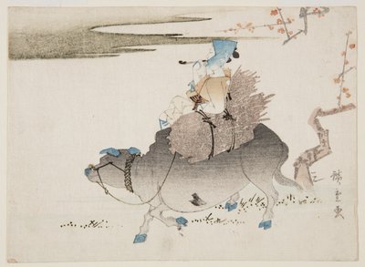 Karjamies ja lehmä (värillinen puupalikkaprintti) tekijältä Ando or Utagawa Hiroshige