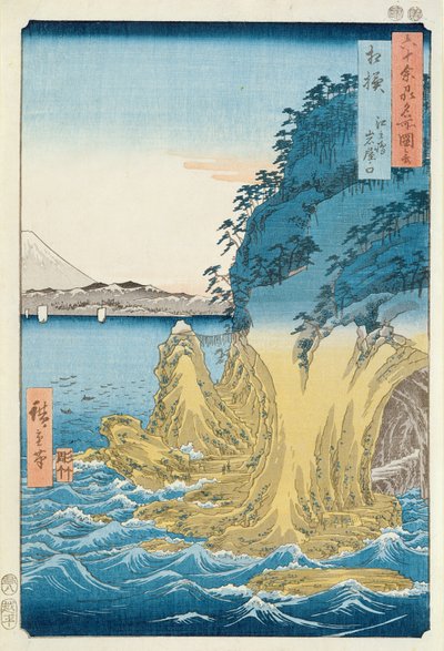 Luolat Enoshimassa, Sagamin maakunnassa (puupainatus) tekijältä Ando or Utagawa Hiroshige