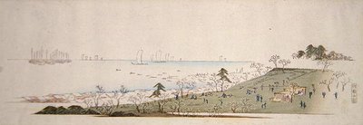 Cherry-Blossom Time, ihmiset piknikillä Gotenyamassa (värillinen puupalikkaprintti) tekijältä Ando or Utagawa Hiroshige